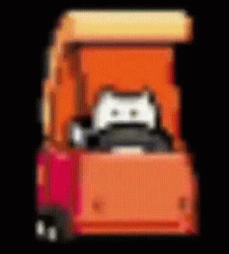 A Pixel Art Of A Cat Sitting In A Truck On A Black Background . GIF