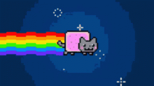 A Pixel Art Of A Cat With A Rainbow Coming Out Of It 'S Mouth GIF