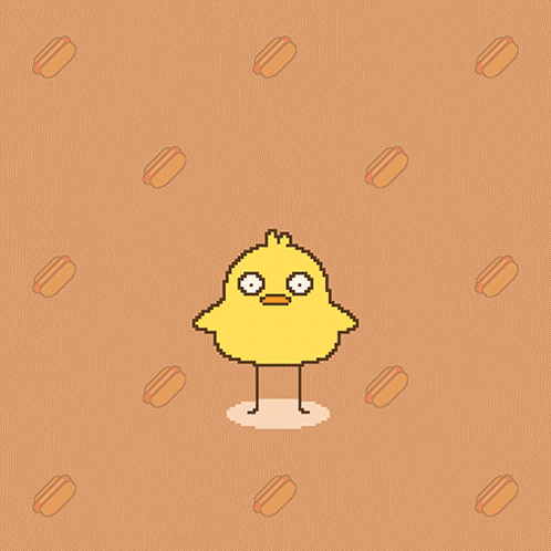 A Pixel Art Of A Chicken Sitting On A Pile Of Hot Dogs Says Happy Hot Dog Day GIF