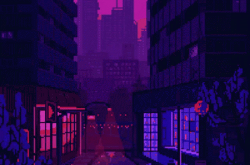 A Pixel Art Of A City Street With The Word Rules On The Top GIF