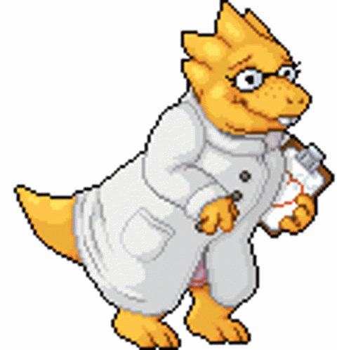 A Pixel Art Of A Dinosaur Wearing A Lab Coat And Holding A Clipboard GIF