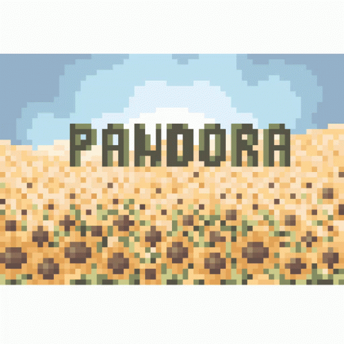 A Pixel Art Of A Field Of Sunflowers With The Word Pandora In Green GIF