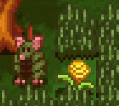 A Pixel Art Of A Flower And A Frog GIF