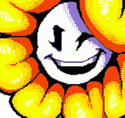 A Pixel Art Of A Flower With A Smiley Face . GIF