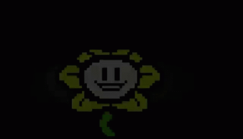 A Pixel Art Of A Flower With A Smiling Face And A Green Stem On A Black Background . GIF