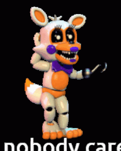 a pixel art of a fox holding a hook with the words nobody care below it