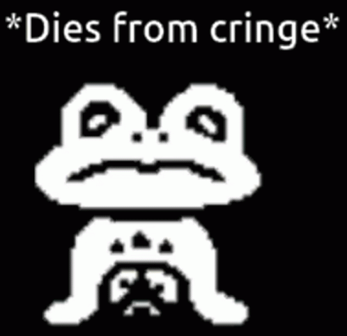 A Pixel Art Of A Frog With The Words `` Dies From Cringe '' Written Below It . GIF