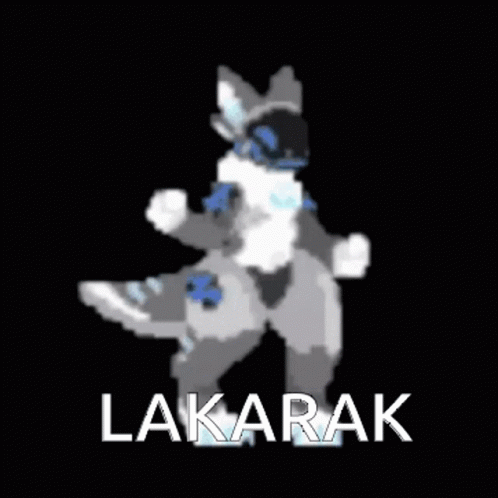 A Pixel Art Of A Furry Character With The Word Lakarak Written On It . GIF