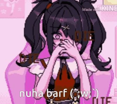 A Pixel Art Of A Girl Covering Her Face With Her Hands And The Words Nuha Barf GIF