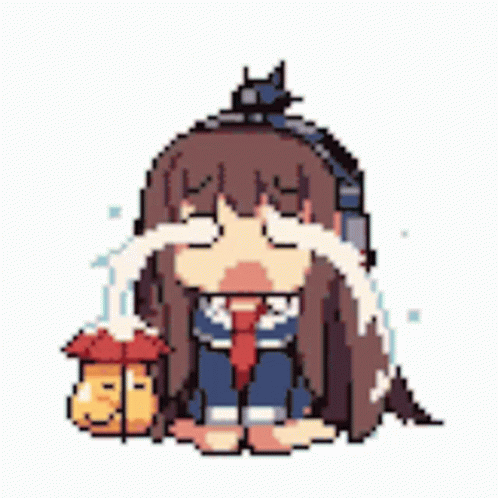 A Pixel Art Of A Girl Crying While Holding A Gift Box GIF