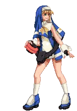 a pixel art of a girl in a nun costume holding a disc