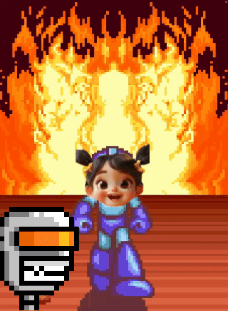 A Pixel Art Of A Girl In A Purple Robot Costume GIF