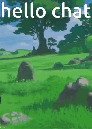 A Pixel Art Of A Girl Standing In A Field With The Words Hello Chat Written Above Her GIF