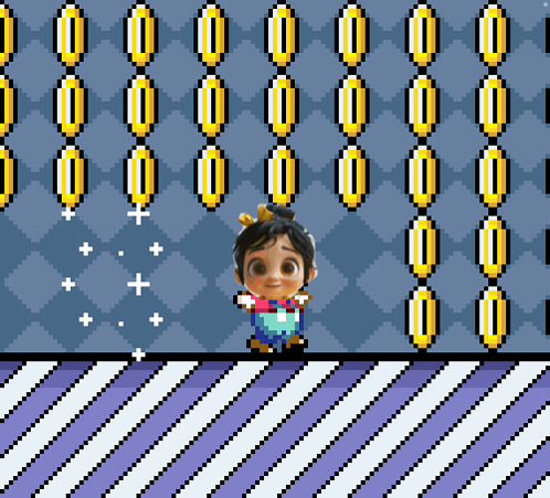 Pixel Art Girl In Front Of Gold Coins GIF