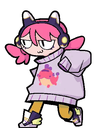 a pixel art of a girl wearing headphones and a sweater