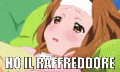 A Pixel Art Of A Girl With A Bandage On Her Head And The Words Ho Il Raffreddore Below Her GIF