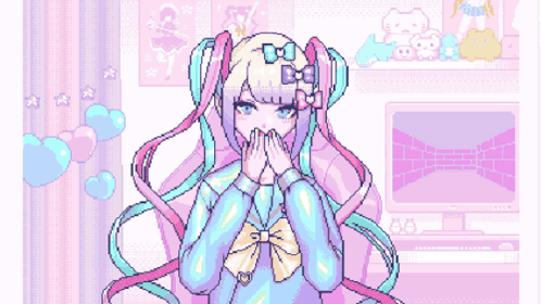 A Pixel Art Of A Girl With A Bow On Her Head GIF