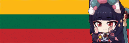 A Pixel Art Of A Girl With A Cat Ear Standing In Front Of A Flag GIF