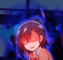 A Pixel Art Of A Girl With A Red Eye And A Blue Background GIF