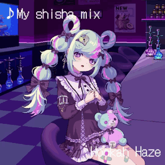 A Pixel Art Of A Girl With A Teddy Bear And The Words My Shisha Mix GIF