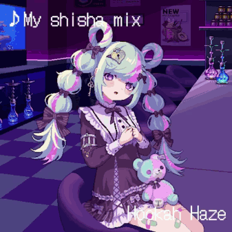 A Pixel Art Of A Girl With A Teddy Bear And The Words My Shisha Mix GIF