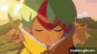 A Pixel Art Of A Girl With Green Hair And A Red Headband . GIF