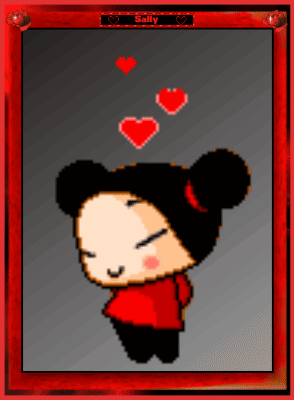 A Pixel Art Of A Girl With Hearts Above Her Head And The Name Sally On The Top GIF