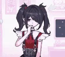 A Pixel Art Of A Girl With Pigtails And A Ponytail . GIF