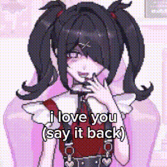 A Pixel Art Of A Girl With Pigtails And The Words `` I Love You Say It Back '' . GIF