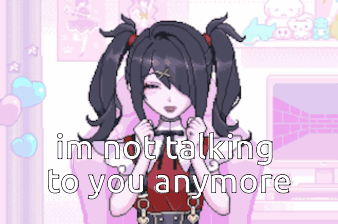 A Pixel Art Of A Girl With Pigtails And The Words " I 'M Not Talking To You Anymore " GIF