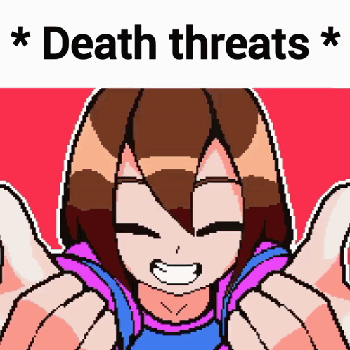 A Pixel Art Of A Girl With The Words " Death Threats " Below It GIF