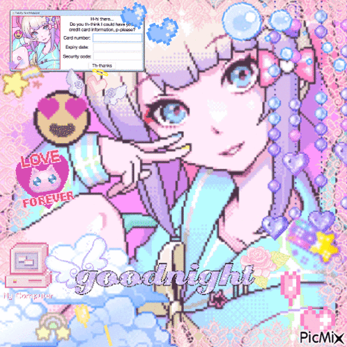 A Pixel Art Of A Girl With The Words Goodnight Written Below Her GIF
