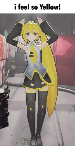 A Pixel Art Of A Girl With The Words I Feel So Yellow On The Bottom GIF