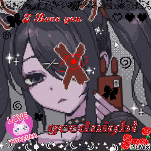 A Pixel Art Of A Girl With The Words I Love You Goodnight On The Bottom GIF