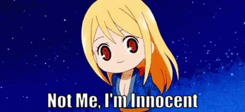A Pixel Art Of A Girl With The Words Not Me I 'M Innocent GIF