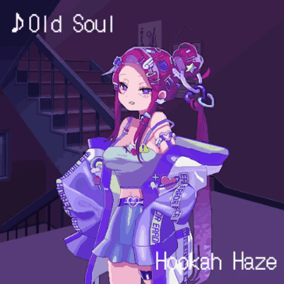 A Pixel Art Of A Girl With The Words Old Soul Hookah Haze On The Bottom GIF