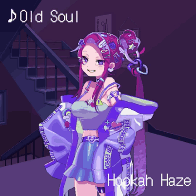 A Pixel Art Of A Girl With The Words Old Soul Hookah Haze GIF