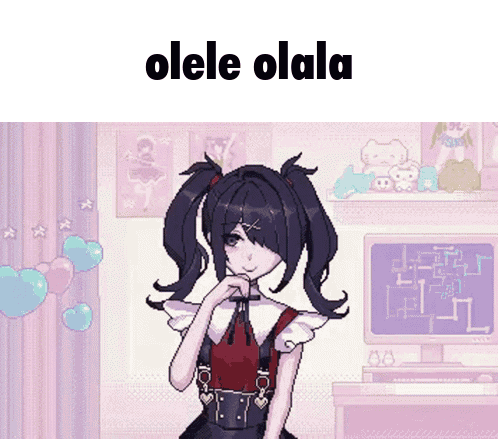 A Pixel Art Of A Girl With The Words Olele Olala Written Above Her GIF