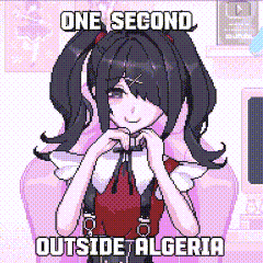 A Pixel Art Of A Girl With The Words " One Second Outside Algeria " GIF