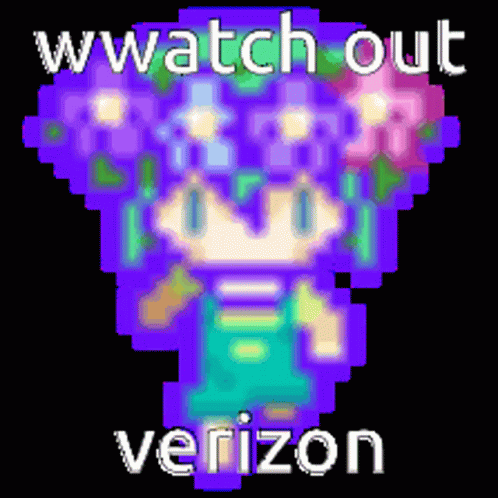 A Pixel Art Of A Girl With The Words " Watch Out Verizon " Below Her GIF