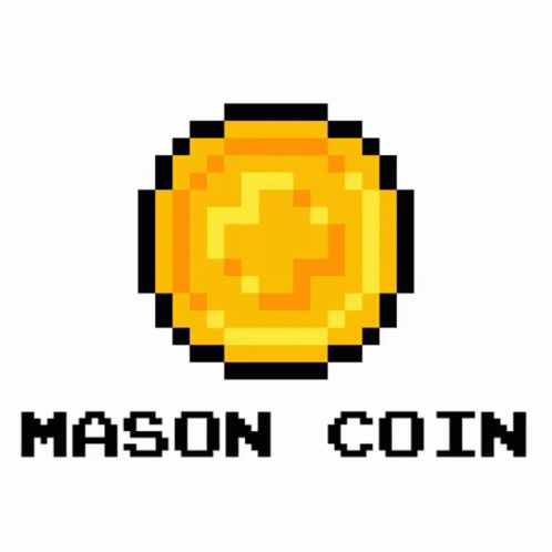 A Pixel Art Of A Gold Coin With The Words Mason Coin Written Below It . GIF
