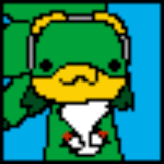 A Pixel Art Of A Green And Yellow Duck With Headphones On . GIF