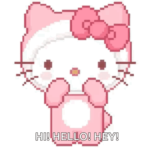 A Pixel Art Of A Hello Kitty With A Pink Bow And Ipod . GIF