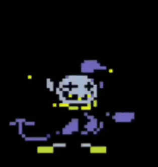 A Pixel Art Of A Jester With A Skull On His Head And A Yellow Nose . GIF
