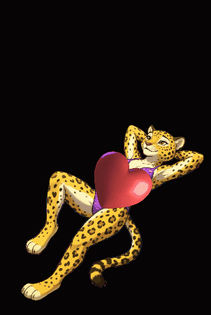 A Pixel Art Of A Leopard Laying Down Holding A Red Heart GIF
