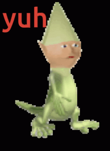 A Pixel Art Of A Lizard Wearing A Green Hat With The Word Yuh Above It GIF