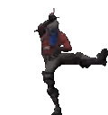 a pixel art of a man dancing with a gun on his hip .