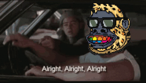 A Pixel Art Of A Man Driving A Car With The Words Alright Alright Alright On The Bottom GIF