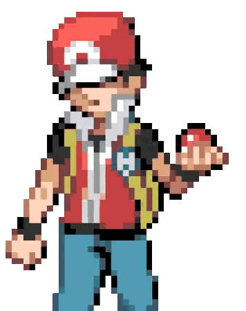 a pixel art of a man holding a poke ball