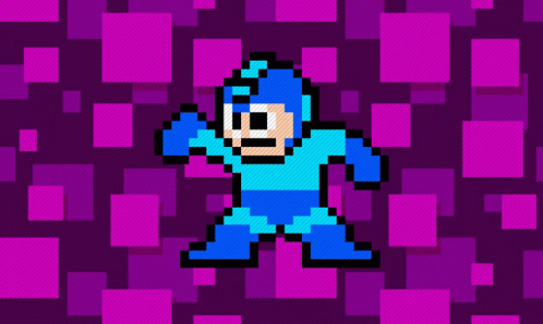 A Pixel Art Of A Man In A Blue Suit Against A Purple Background GIF
